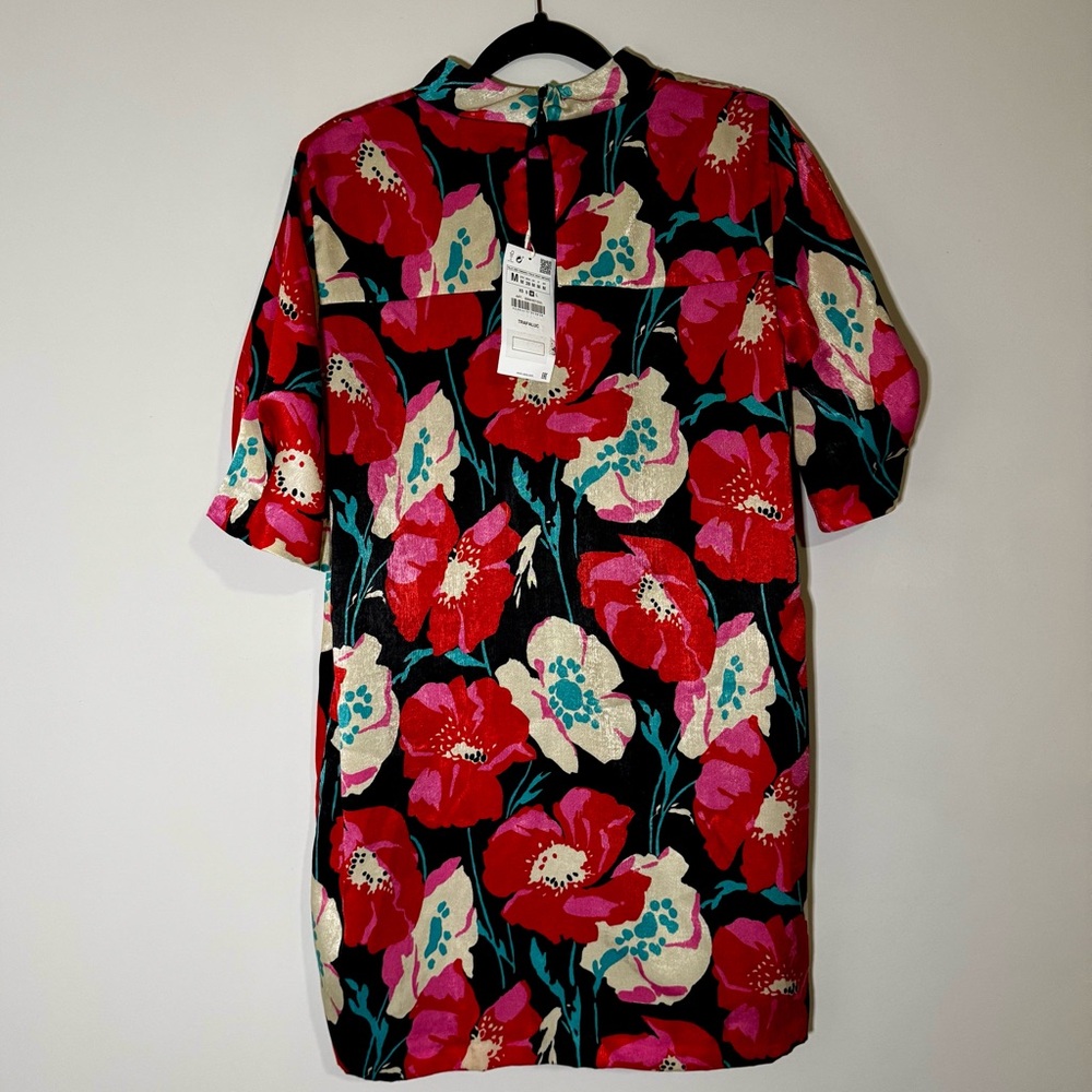 ZARA Trafaluc Collection | NWT Red Poppy Floral Mini Shift Dress Medium - Picture 3 of 4